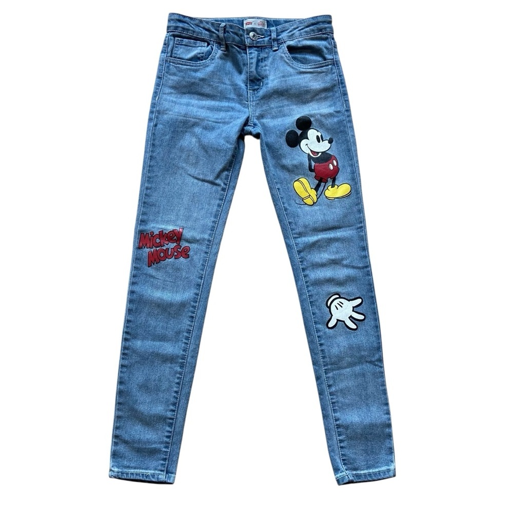 Rare Disney X Levis kid jeans size 12 girl Mickey Mouse ajust. waist blue slim